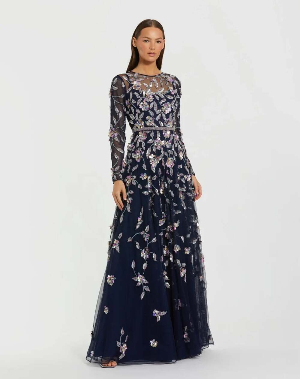 NEW Mac Duggal Women's 14 Navy Floral Embellished Evening Gown • Reg Price $698